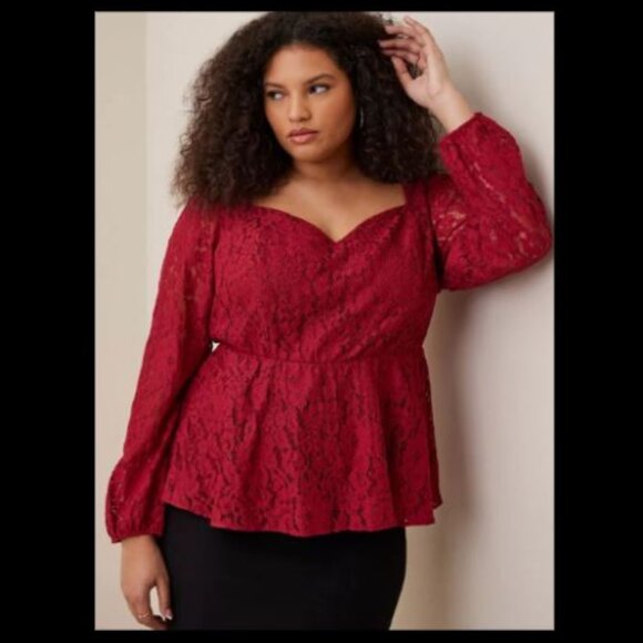 Torrid Peplum Red Lace Puff Sleeve Top NWT 1X - Picture 1 of 5